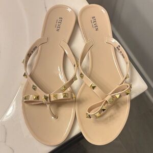 Steven Women's Tan Sandals with Gold Studs